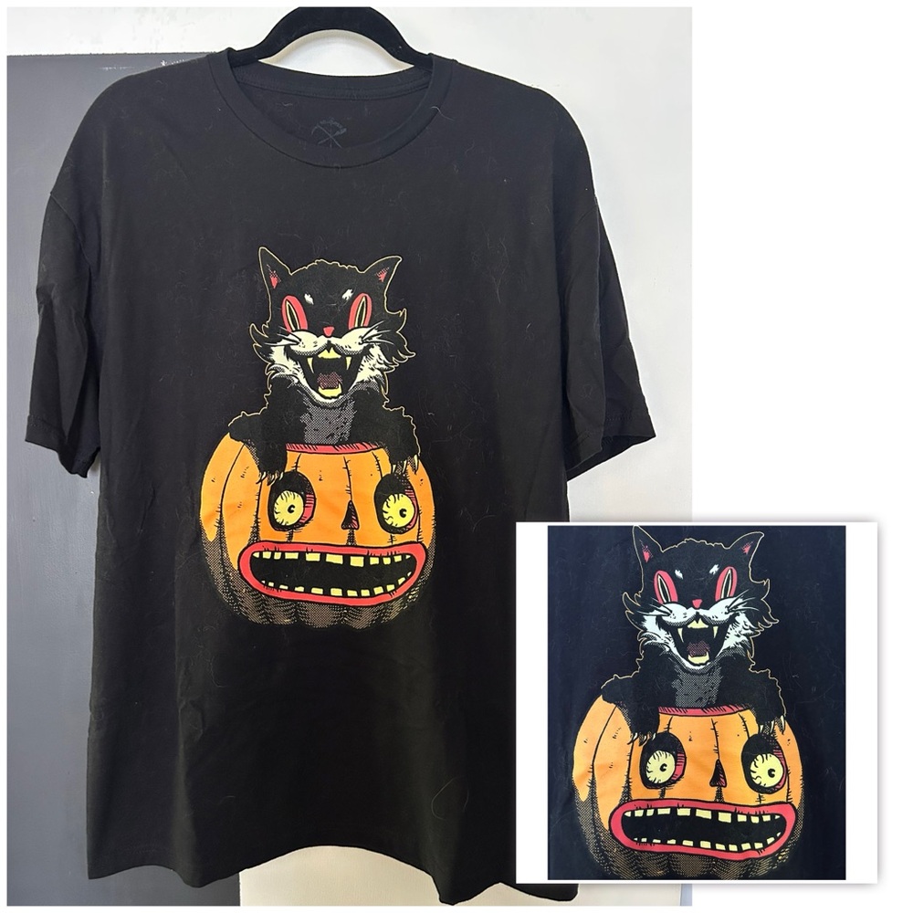 Halloween Retro Vintage Cat Pumpkin Graphic T-Shirt Unisex XL